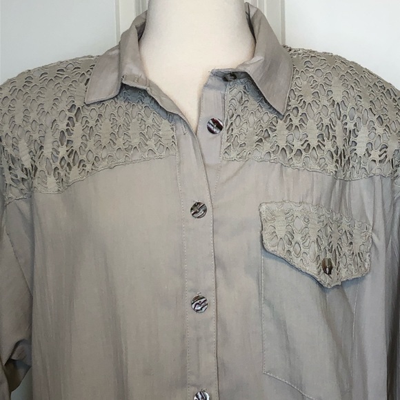 Vintage Tapestry Top Large XL Crochet Beige USA Womens Country Boho 1980 Shirt - Picture 3 of 8